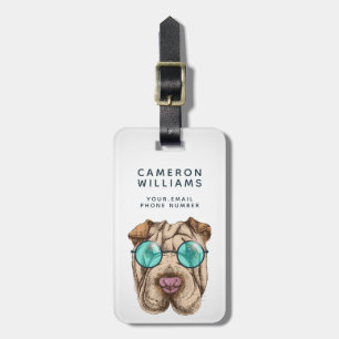 Sharpei In Sunglasses   Add Your Name Luggage Tag