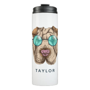 Sharpei In Sunglasses   Add Your Name Thermal Tumbler
