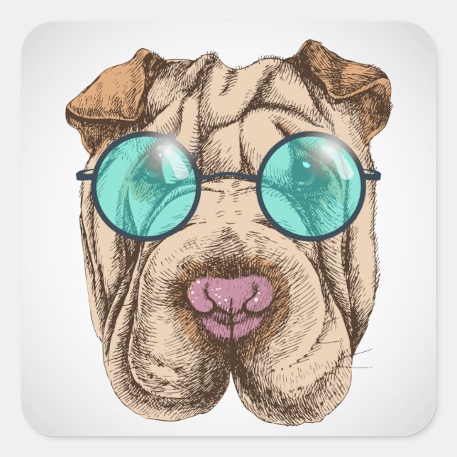 Sharpei In Sunglasses Square Sticker (Front)