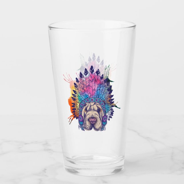 Sharpei Native American Indian Chief Glass (Front)