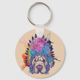 Sharpei Native American Indian Chief Keychain