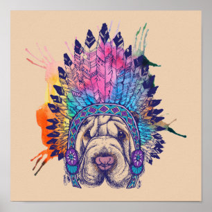 Sharpei Native American Indian Chief Poster