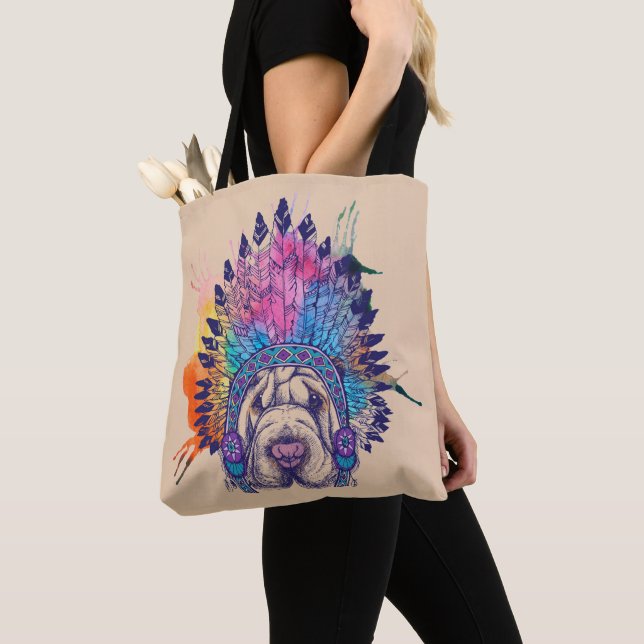 Sharpei Native American Indian Chief Tote Bag (Close Up)