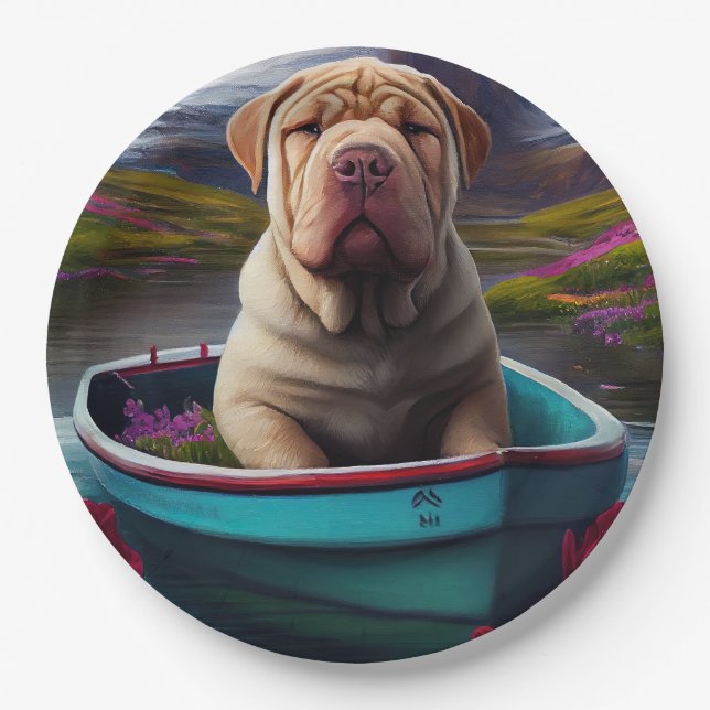 Sharpei on a Paddle: A Scenic Adventure Paper Plate (Front)