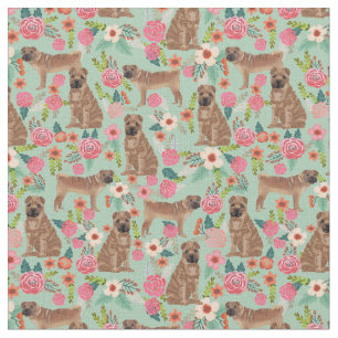 sharpei vintage florals mint fabric