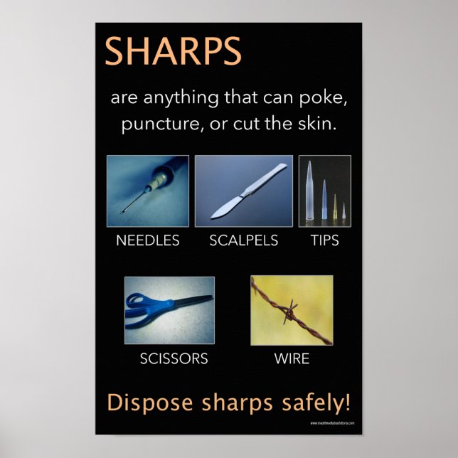 Sharps safety educational poster (Front)