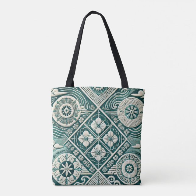 Shashiko-Inspired Design 1 Tote Bag (Back)