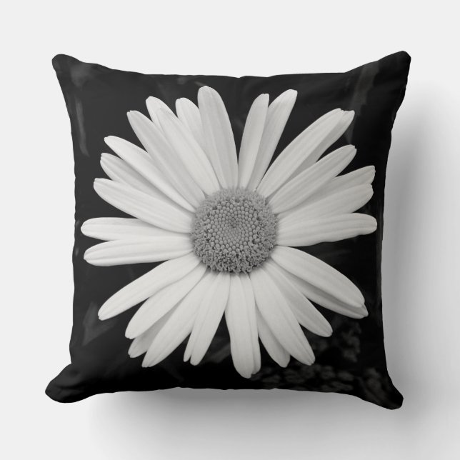 Shasta Daisy 04 - Black and White Throw Pillow (Front)