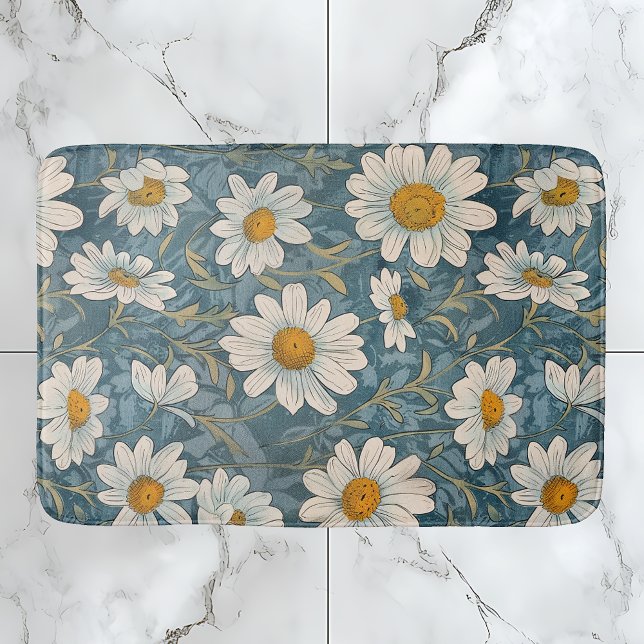 Shasta Daisy Art Nouveau Bath Mat (Art Nouveau Shasta Daisies Bathmat inspired by William Morris.)