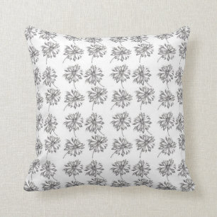 Shasta Daisy Black White Ink Drawing Art Pillow