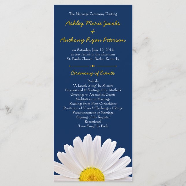 Shasta Daisy Fleur Jaune Programme de mariage de l (Devant)