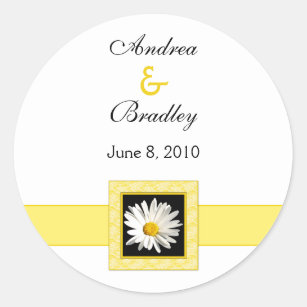 Shasta Daisy Gold Black Personalized Wedding Classic Round Sticker