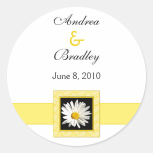 Shasta Daisy Gold Black Personalized Wedding Classic Round Sticker