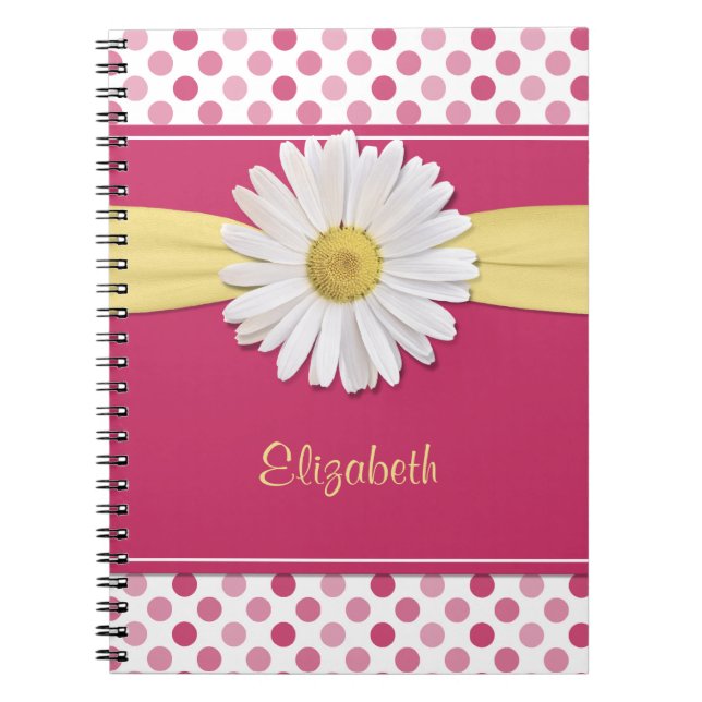 Shasta Daisy Pink Polka Dot Personalized Notebook (Front)