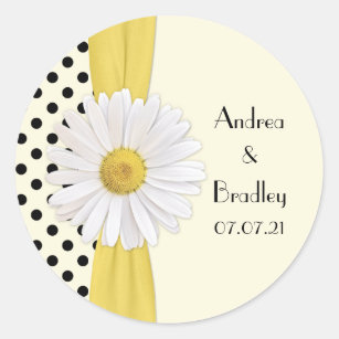 Shasta Daisy Polka Dot Personalized Wedding Classic Round Sticker