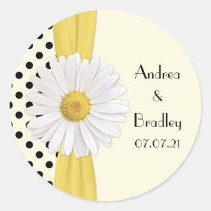 Shasta Daisy Polka Dot Personalized Wedding Classic Round Sticker