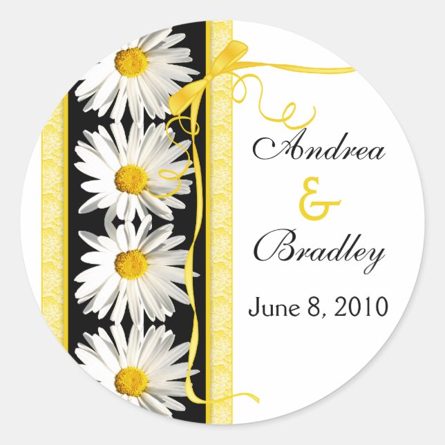 Shasta Daisy Ribbon Personalized Wedding Sticker (Front)
