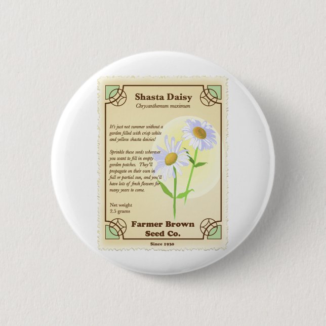 Shasta Daisy Seed Packet 2 Inch Round Button (Front)