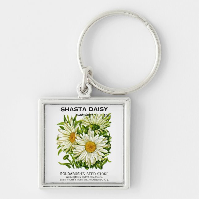 Shasta Daisy Vintage Seed Packet Keychain (Front)