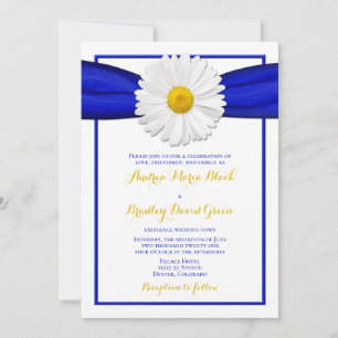 Shasta Daisy with Blue Ribbon Wedding Invitation