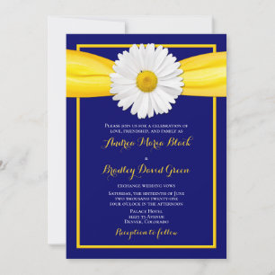 Shasta Daisy Yellow Ribbon Navy Faire-part de mari