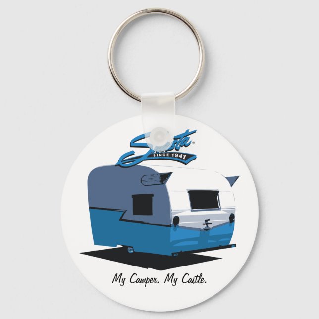Shasta Vintage Camper - blue Keychain (Front)