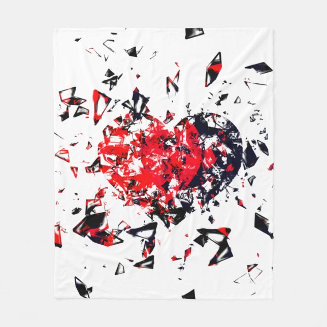Shattered Heart Version 2 Red and Black Fleece Blanket (Front)