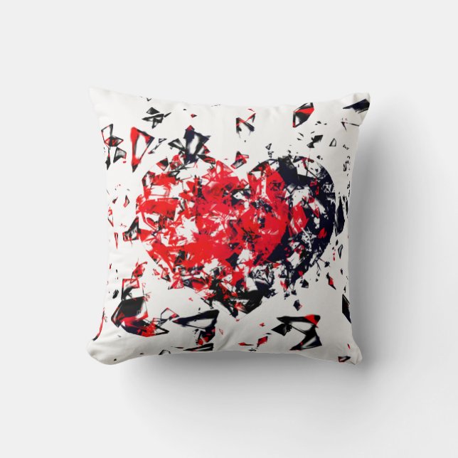 Shattered Heart Version 2 Red and Black Throw Pillow (Front)