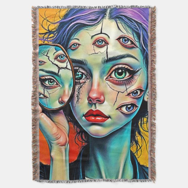 Shattered Self Reflection Art Throw Blanket (Front Vertical)