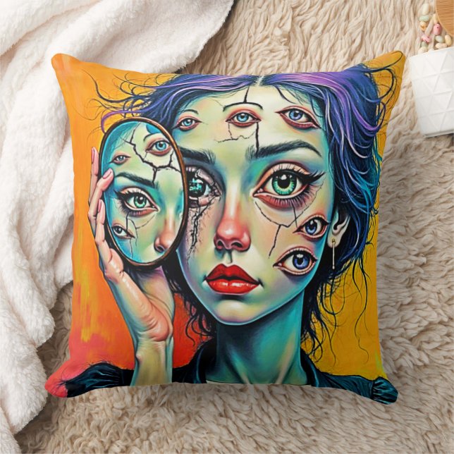 Shattered Self Reflection Art Throw Pillow (Blanket)