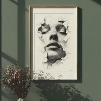 Shattered Serenity: Monochrome Line Art Face