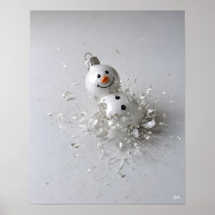 Shattering Snowman Ornament 45 Degree Overhead Poster