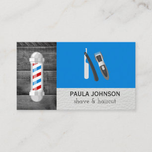 Shave and Haircut Barber Wood Leather Trim Business Card