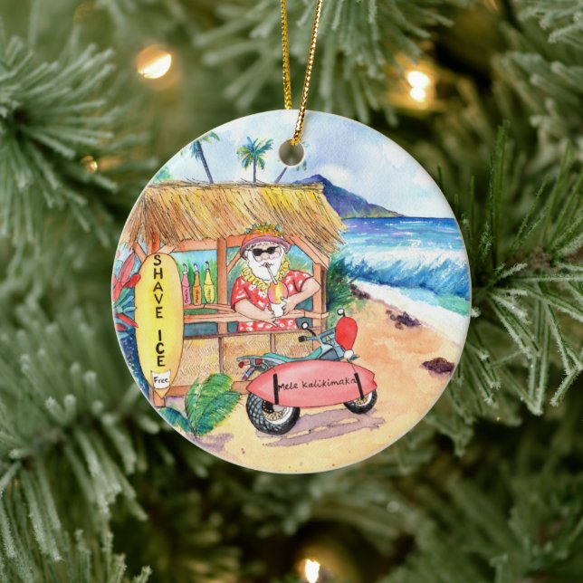 Shave Ice Santa Claus Mele Kalikimaka Christmas Ceramic Ornament (Tree)