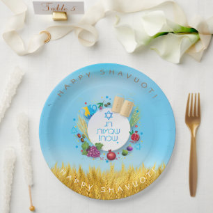 SHAVUOT Festival Jewish Holiday Gold Wheat Field Paper Plate