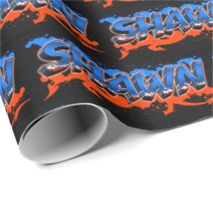 Shawn First Name Name Graffiti blue orange Wrapping Paper
