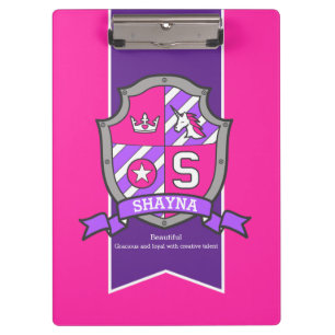 Shayna letter S unicorn crest name meaning pink Clipboard