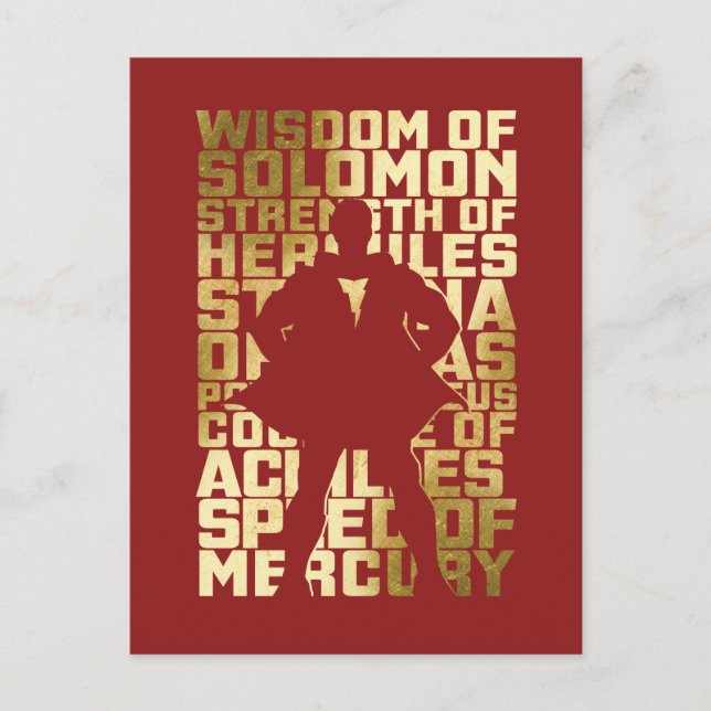 SHAZAM! | Abilities Golden Typography Graphic Postcard (Front)