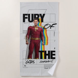 SHAZAM! Fury of the Gods   Retro Album Style Art Beach Towel
