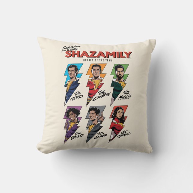SHAZAM! Fury of the Gods | SHAZAMily Comic Bolts Throw Pillow (Front)