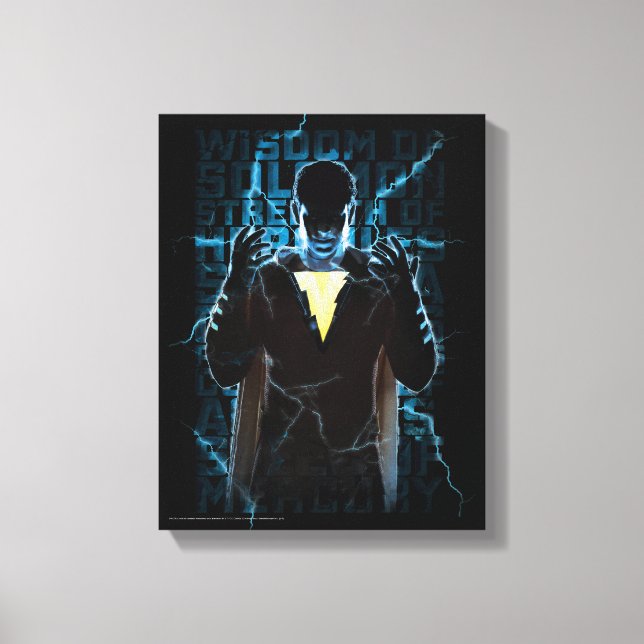 SHAZAM! | Shazam & Abilities Lightning Typography Canvas Print (Front)