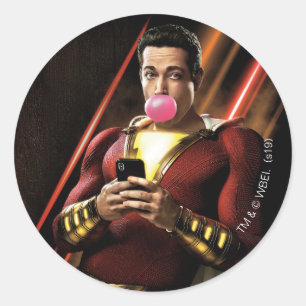SHAZAM!   Shazam Blowing Bubble Gum Classic Round Sticker