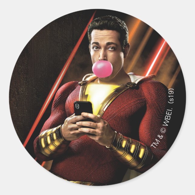 SHAZAM! | Shazam Blowing Bubble Gum Classic Round Sticker (Front)