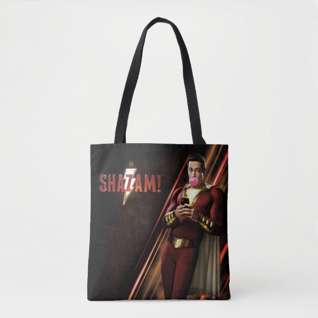 SHAZAM! | Shazam Blowing Bubble Gum Tote Bag (Front)