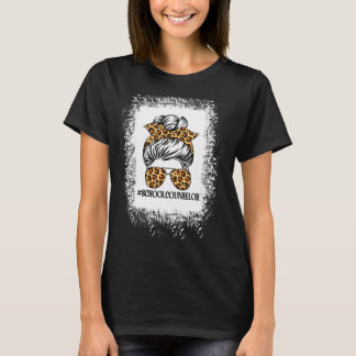 Shcool Counsellor Women Messy Bun Leopard  School T-Shirt