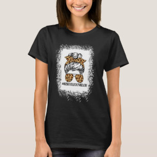 Shcool Counselor Women Messy Bun Leopard School T-Shirt
