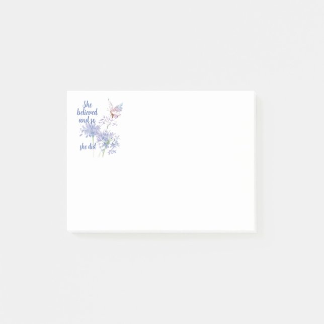 "She believed and so Motivational Quote Butterfly Post-it Notes (Front)