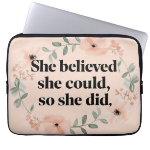 She believed minimalist poster wildflowers peach laptop sleeve