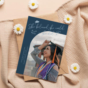 She Believed Navy Blue Graduate Curved Photo Announcement