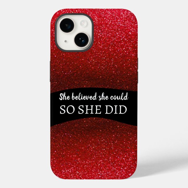 She Believed She Could Black Red Glitter Sparkles Case-Mate iPhone Case (Back)